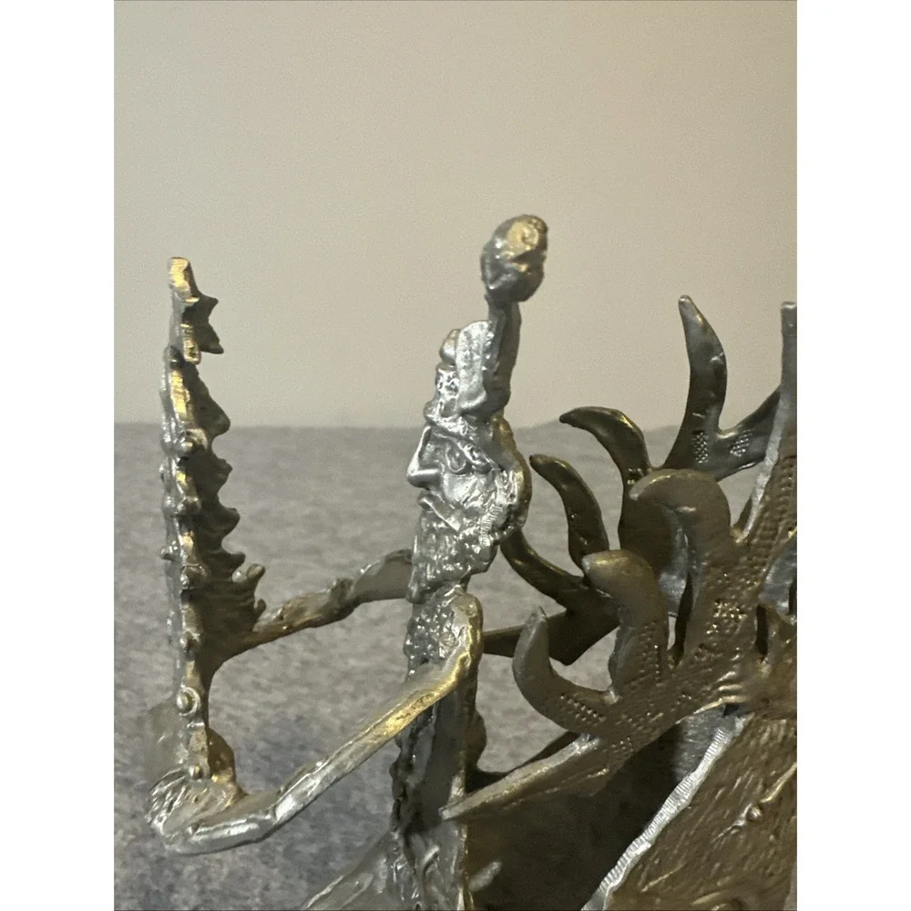 Pewter Santa with Deer and Tree By Don Drumm Home Decor Retired Signed